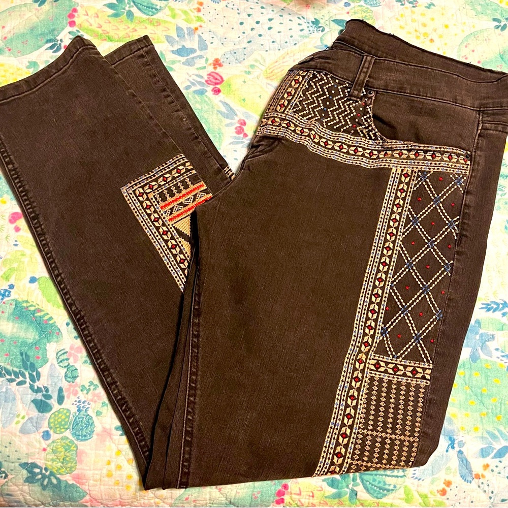 BDG Mid Rise Twig Ankle Black Embroidered Ivory Blue Red Skinny Jeans 32 x 29